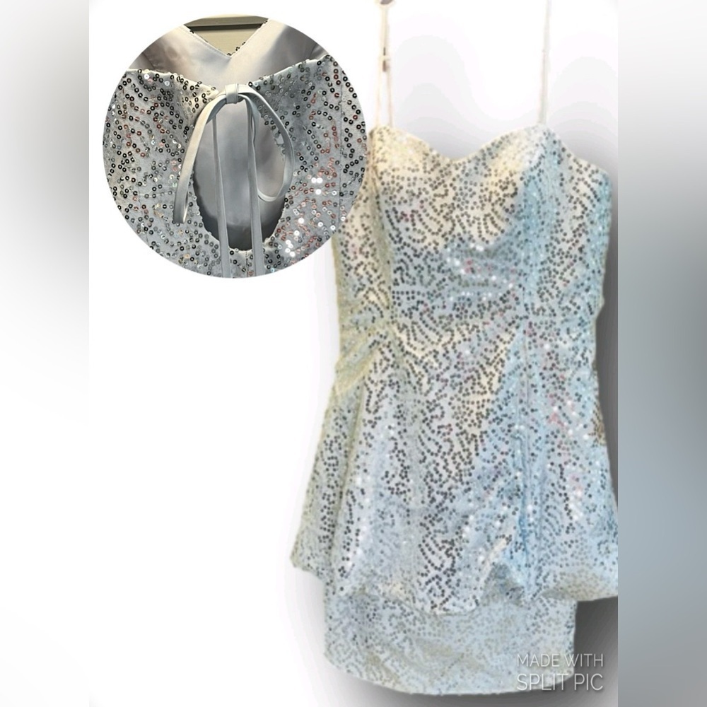 Light In The Box Silver Sequin Bubble Hem Open Tie Back Dress — image 2 of 8